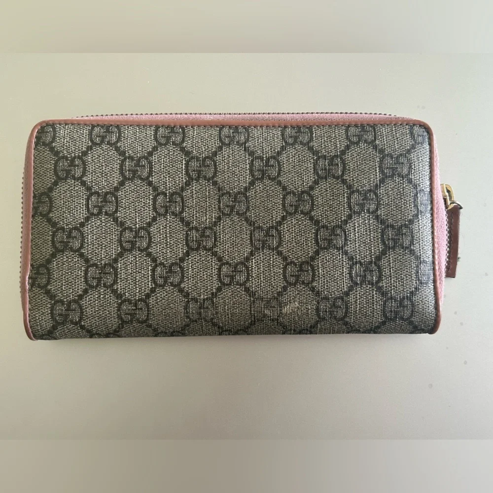 GUCCI Monogram GG Logo Ribbon PVC Zip Around Long Wallet